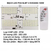  Bộ mạch đèn LED năng lượng mặt trời LED pha 4 khoang 100W gồm mạch và remote